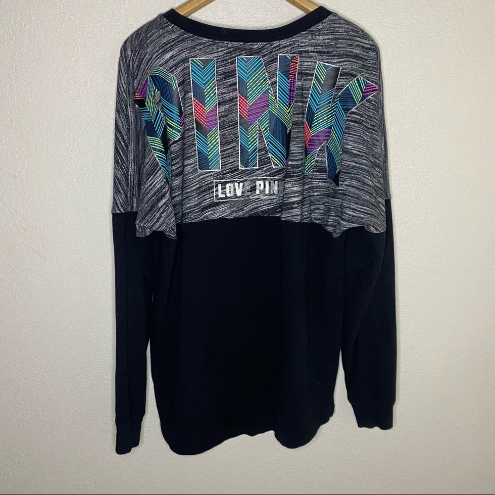 PINK Victoria’s Secret color block Gray/Black oversized sweater with leaf decal